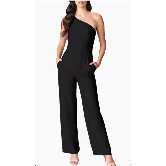 Dress The Population Tiffany Asymmetric Stretch Crepe Wide-Leg Jumpsuit NWOT - Picture 1 of 7